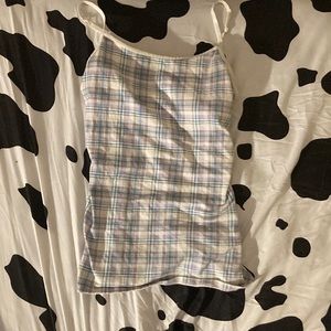 Plaid tank blue purple and white with built in bra